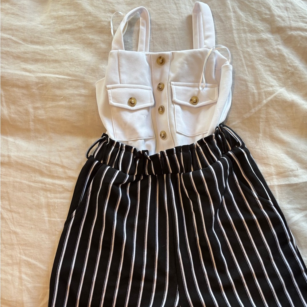 Stylish Kids Casual Romper - White and Black Striped